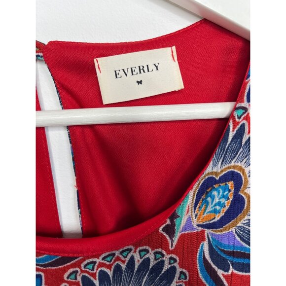 Everly Red Floral Cold Shoulder Mini Dress Boho Festival Small - Picture 7 of 12